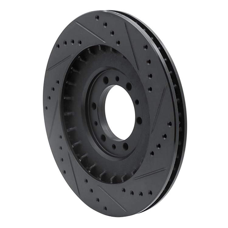 E-Line Drilled & Slotted Black Brake Rotor, 1998-2004 Mitsubishi, Position: Front Left