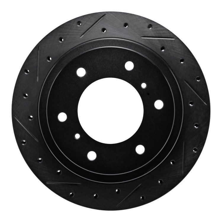 E-Line Drilled & Slotted Black Brake Rotor, 2000-2006 Mitsubishi, Position: Rear Left