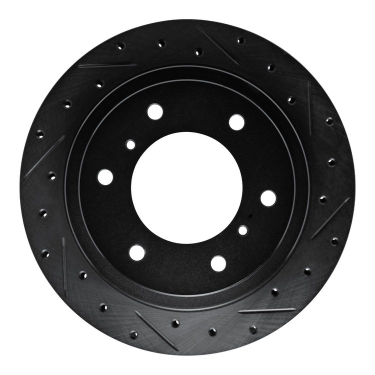 E-Line Drilled & Slotted Black Brake Rotor, 2000-2006 Mitsubishi, Position: Rear Right