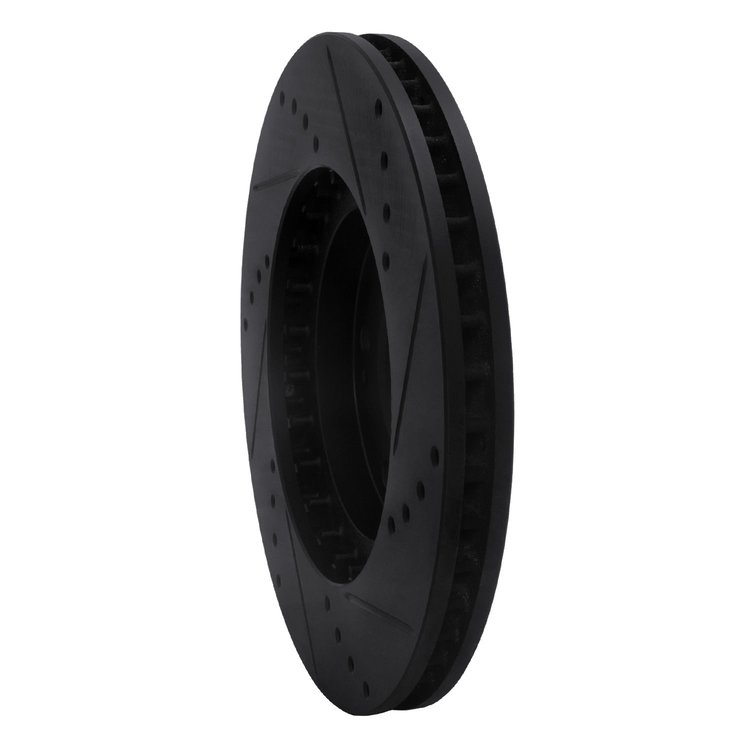 E-Line Drilled & Slotted Black Brake Rotor, 2004-2011 Mitsubishi, Position: Front Left