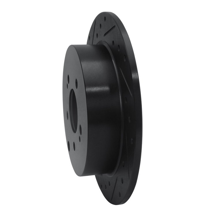 E-Line Drilled & Slotted Black Brake Rotor, 2004-2011 Mitsubishi, Position: Rear Left