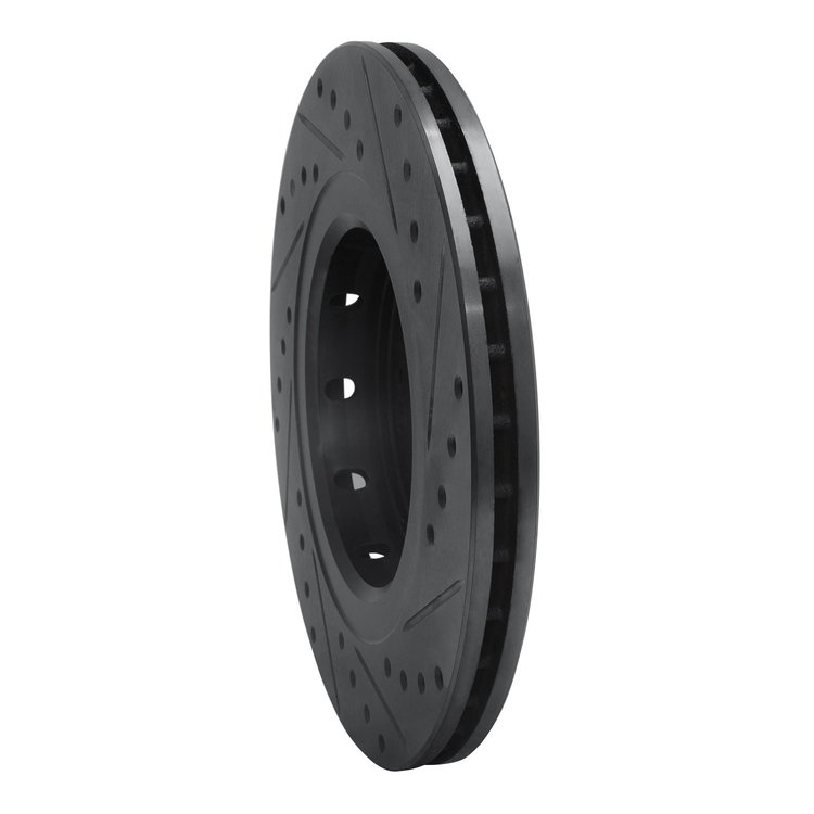 E-Line Drilled & Slotted Black Brake Rotor, Fits Select Mitsubishi, Position: Front Left