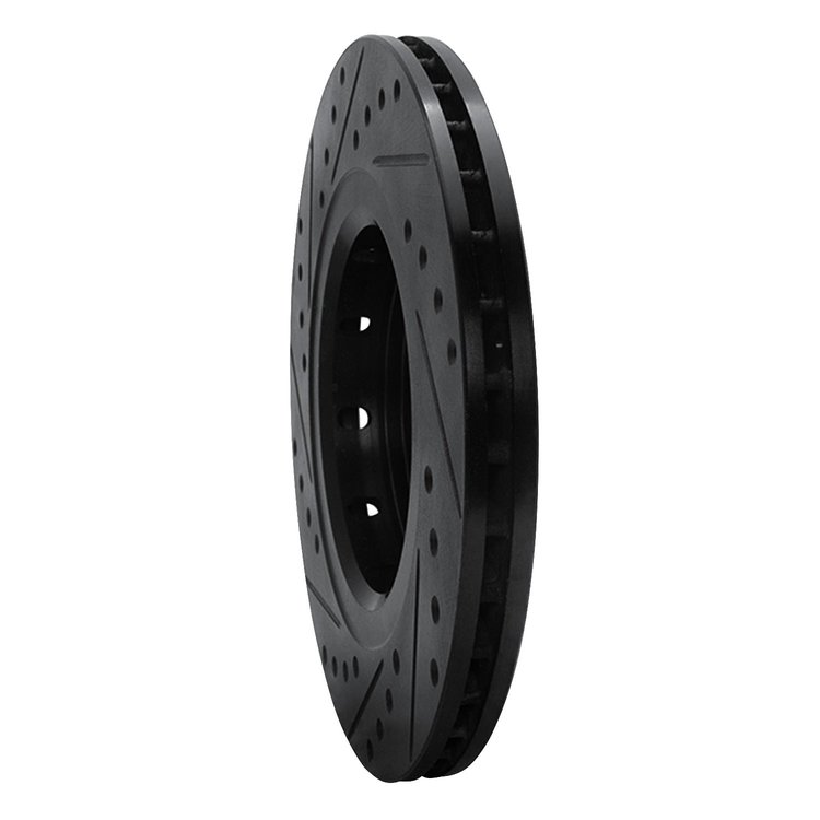 E-Line Drilled & Slotted Black Brake Rotor, Fits Select Mitsubishi, Position: Front Right