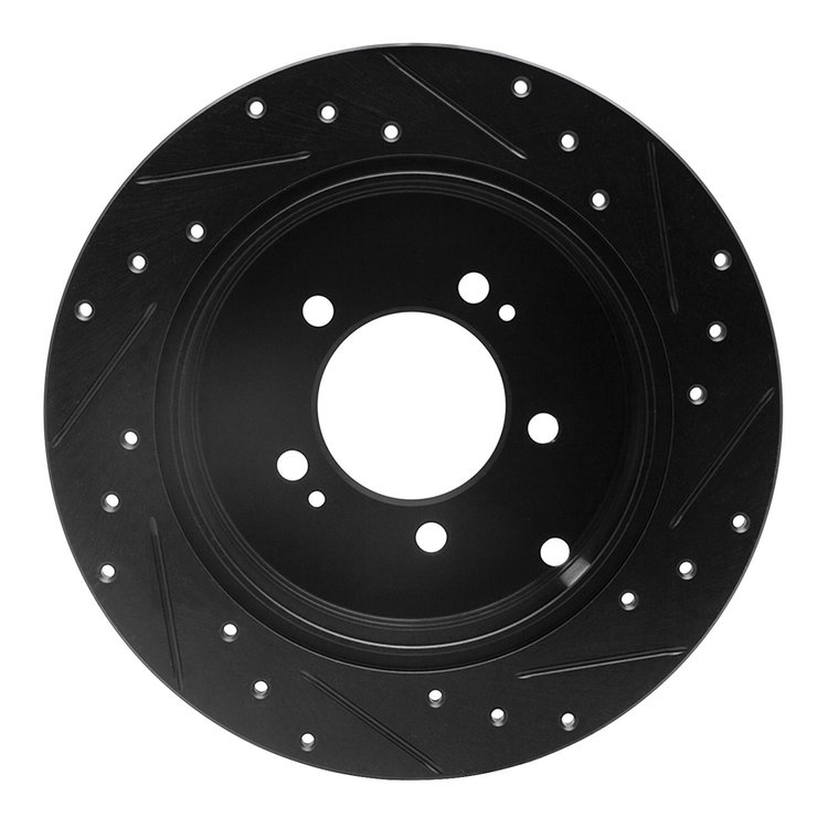 E-Line Drilled & Slotted Black Brake Rotor, 2007-2015 Mitsubishi, Position: Rear Left