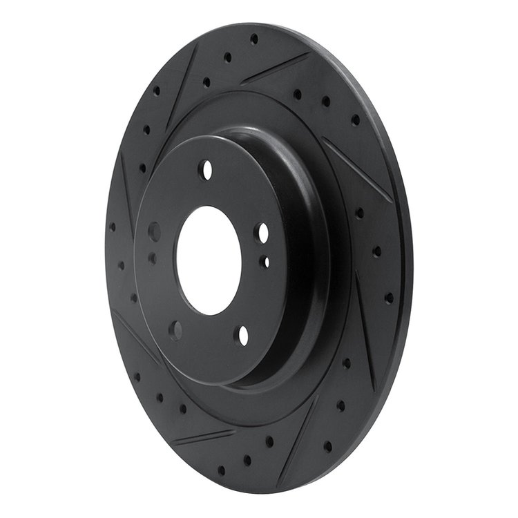 E-Line Drilled & Slotted Black Brake Rotor, Fits Select Mitsubishi, Position: Rear Left