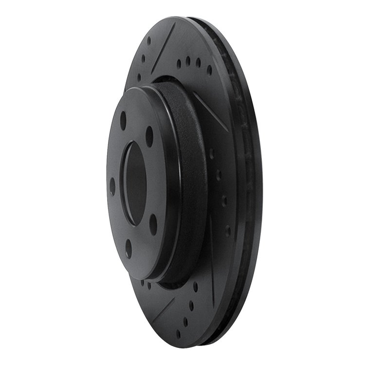 E-Line Drilled & Slotted Black Brake Rotor, 1985-1991 Audi/Porsche/Volkswagen, Position: Rear Left