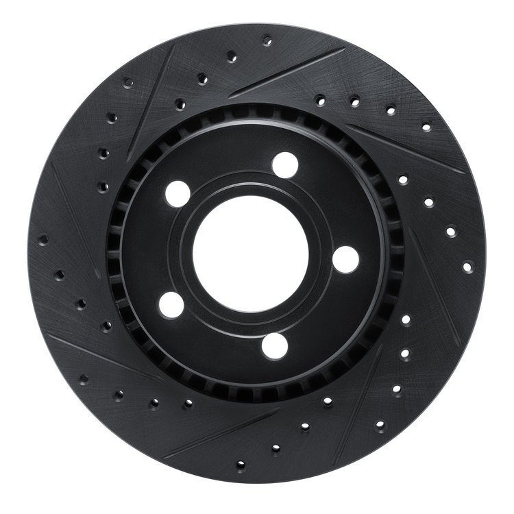 E-Line Drilled & Slotted Black Brake Rotor, 1980-1986 Audi/Porsche/Volkswagen, Position: Front Left