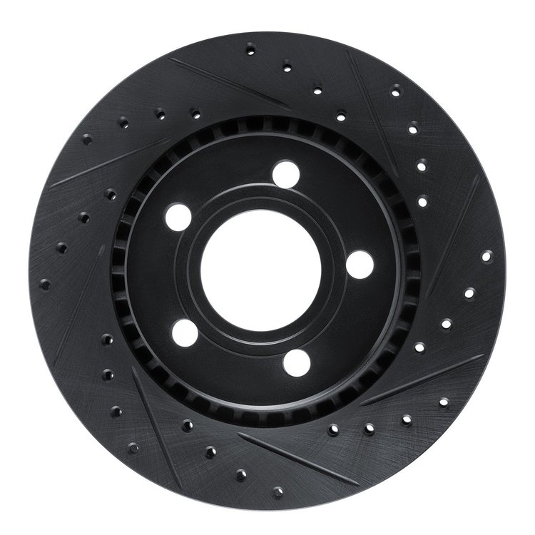 E-Line Drilled & Slotted Black Brake Rotor, 1980-1986 Audi/Porsche/Volkswagen, Position: Front Right