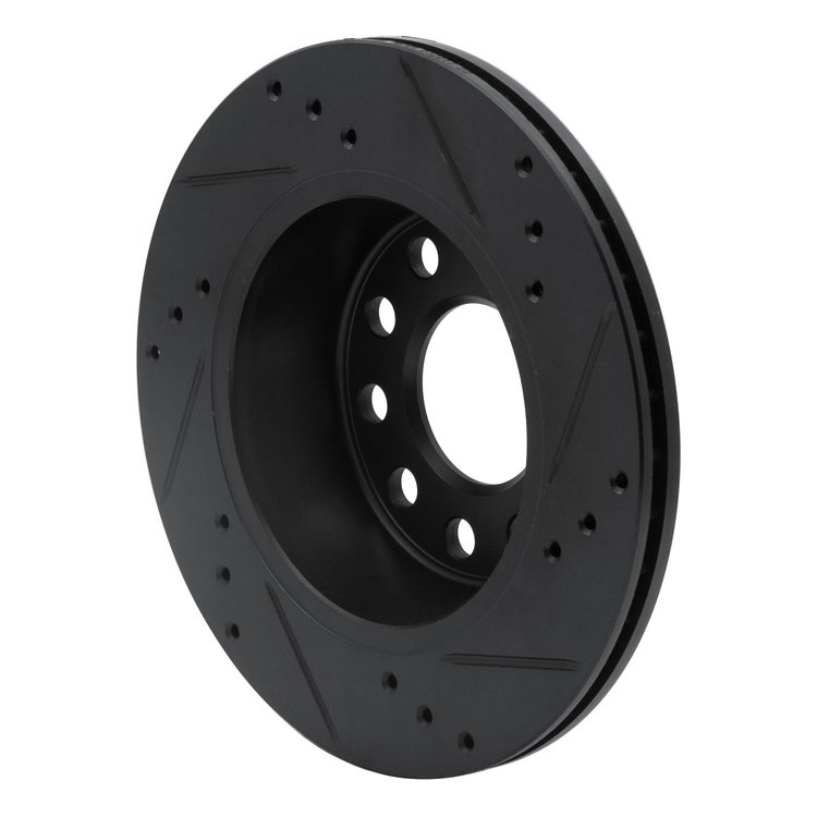 E-Line Drilled & Slotted Black Brake Rotor, 1990-1997 Audi/Porsche/Volkswagen, Position: Rear Left