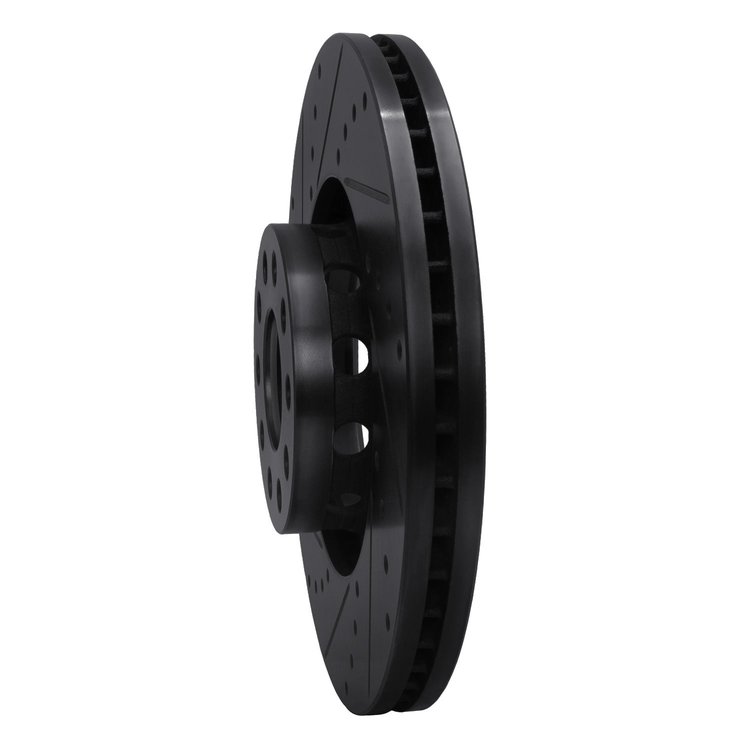 E-Line Drilled & Slotted Black Brake Rotor, 2000-2003 Audi/Porsche/Volkswagen, Position: Front Left