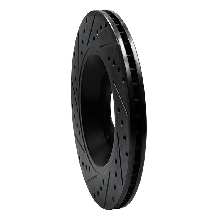 E-Line Drilled & Slotted Black Brake Rotor, 2004-2009 Audi/Porsche/Volkswagen, Position: Rear Right