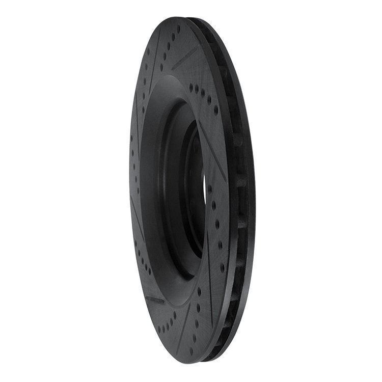 E-Line Drilled & Slotted Black Brake Rotor, 2005-2011 Audi/Porsche/Volkswagen, Position: Rear Right