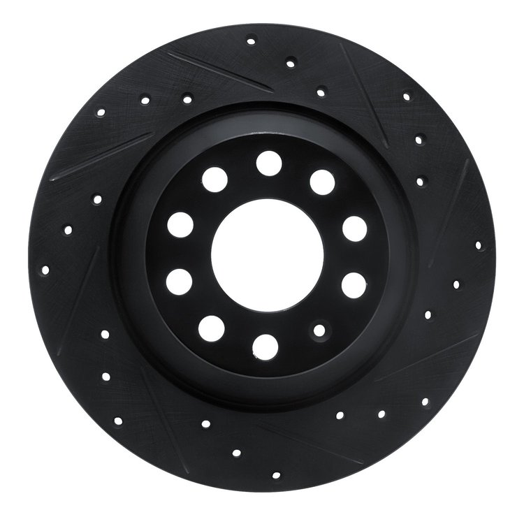 E-Line Drilled & Slotted Black Brake Rotor, 2005-2011 Audi/Porsche/Volkswagen, Position: Rear Right
