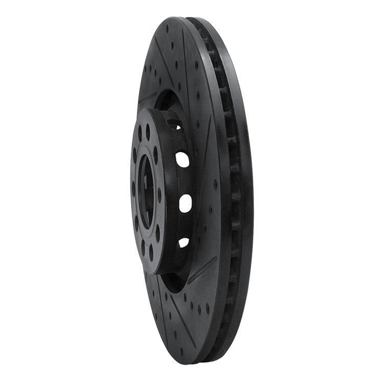 E-Line Drilled & Slotted Black Brake Rotor, 1997-2006 Audi/Porsche/Volkswagen, Position: Front Right