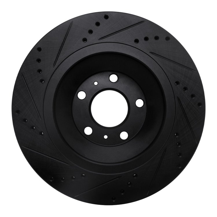 E-Line Drilled & Slotted Black Brake Rotor, 2004-2018 Audi/Porsche/Volkswagen, Position: Rear Right