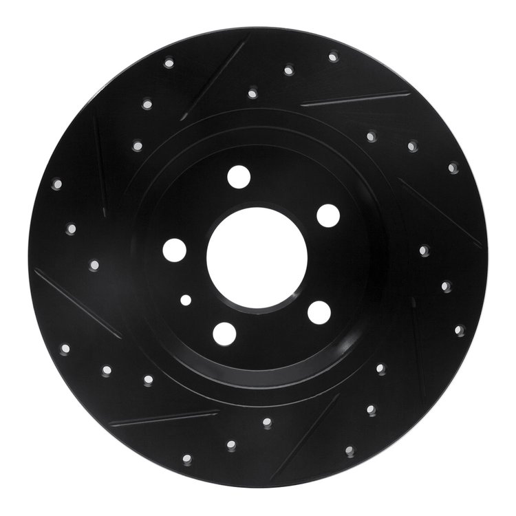 E-Line Drilled & Slotted Black Brake Rotor, Fits Select Audi/Porsche/Volkswagen, Position: Rear Right