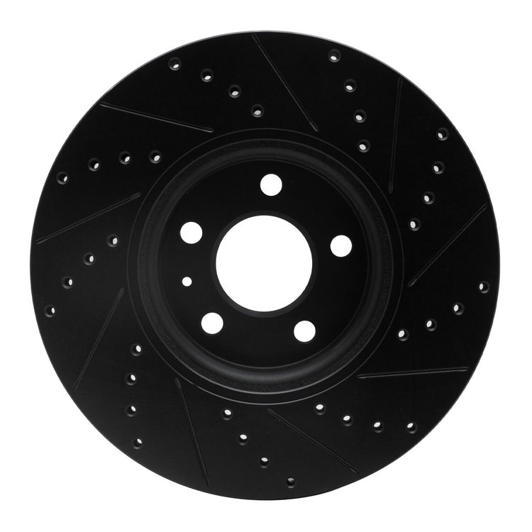 E-Line Drilled & Slotted Black Brake Rotor, 2011-2017 Audi/Porsche/Volkswagen, Position: Front Left