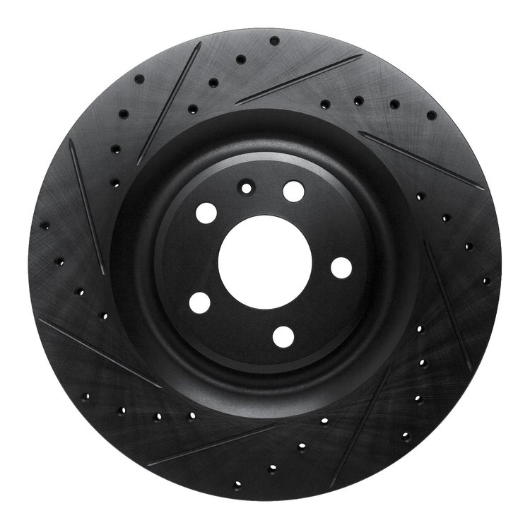 E-Line Drilled & Slotted Black Brake Rotor, Fits Select Audi/Porsche/Volkswagen, Position: Rear Left