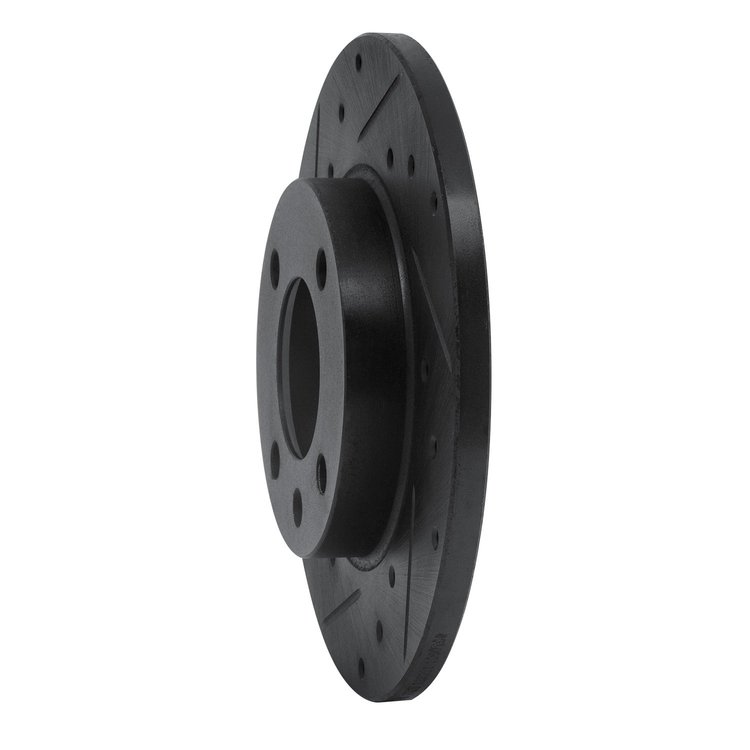 E-Line Drilled & Slotted Black Brake Rotor, 1973-2009 Audi/Porsche/Volkswagen, Position: Front Left