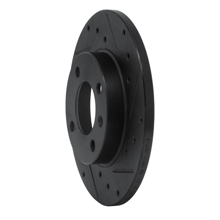 E-Line Drilled & Slotted Black Brake Rotor, 1973-2009 Audi/Porsche/Volkswagen, Position: Front Right