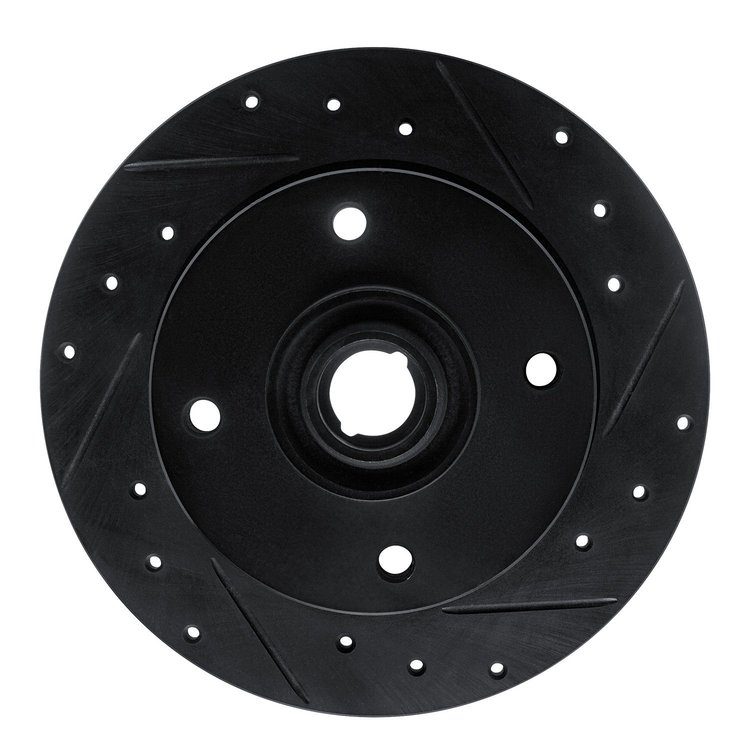 E-Line Drilled & Slotted Black Brake Rotor, 1965-1974 Audi/Porsche/Volkswagen, Position: Front Right
