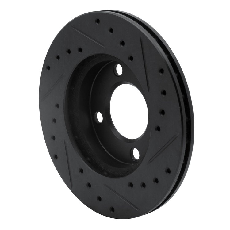 E-Line Drilled & Slotted Black Brake Rotor, 1980-2009 Audi/Porsche/Volkswagen, Position: Front Left