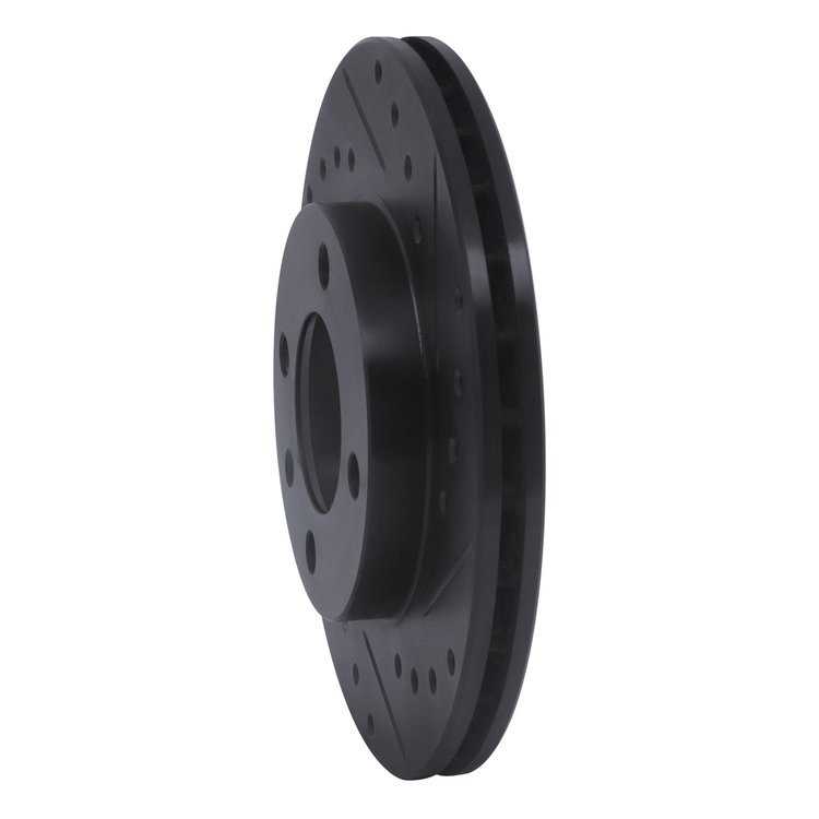E-Line Drilled & Slotted Black Brake Rotor, 1980-2009 Audi/Porsche/Volkswagen, Position: Front Right