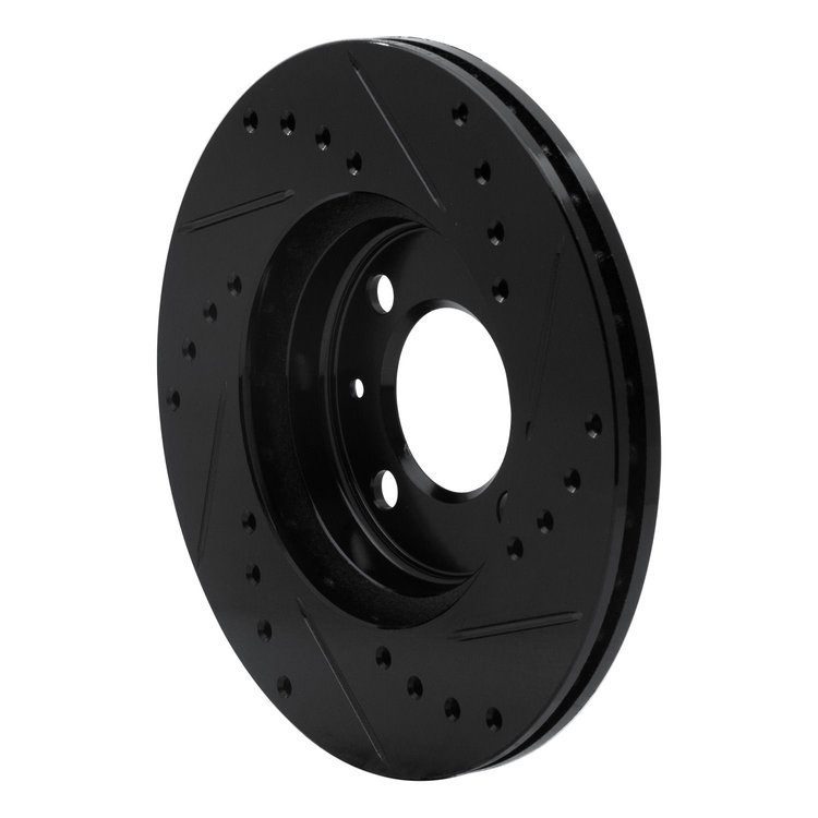 E-Line Drilled & Slotted Black Brake Rotor, 1986-2008 Audi/Porsche/Volkswagen, Position: Front Left