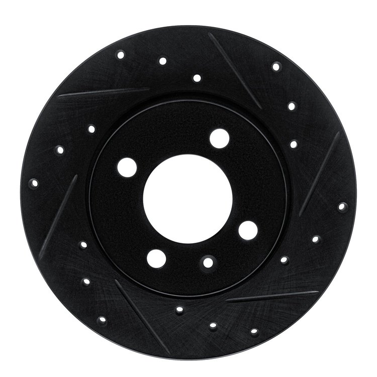 E-Line Drilled & Slotted Black Brake Rotor, 1984-1997 Audi/Porsche/Volkswagen, Position: Front Right