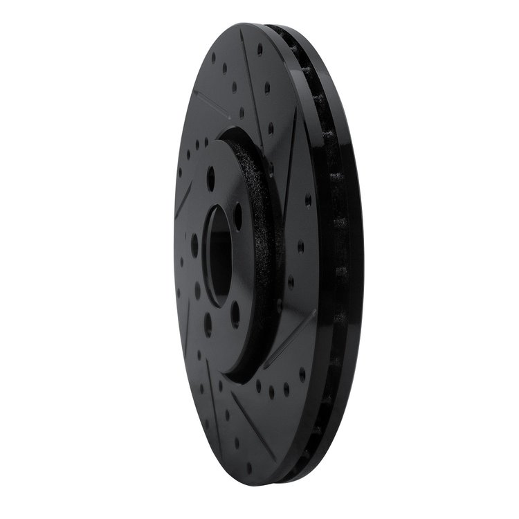 E-Line Drilled & Slotted Black Brake Rotor, 1998-2018 Audi/Porsche/Volkswagen, Position: Front Right
