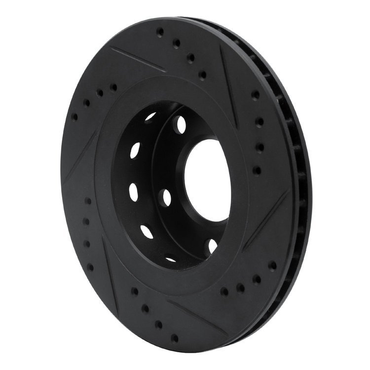 E-Line Drilled & Slotted Black Brake Rotor, 1999-2005 Audi/Porsche/Volkswagen, Position: Rear Left