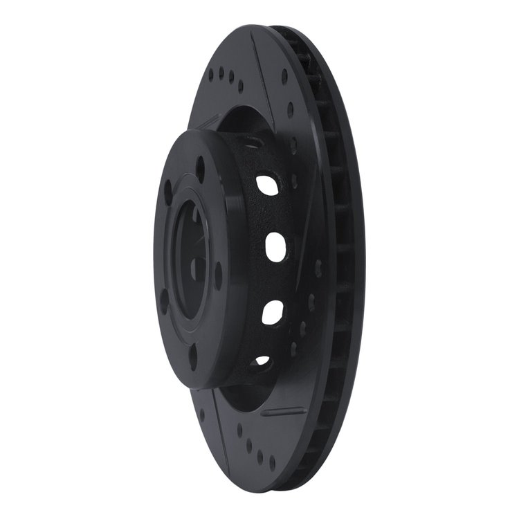 E-Line Drilled & Slotted Black Brake Rotor, 1999-2005 Audi/Porsche/Volkswagen, Position: Rear Right