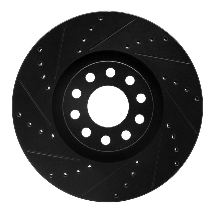 E-Line Drilled & Slotted Black Brake Rotor, 2002-2005 Audi/Porsche/Volkswagen, Position: Front Left