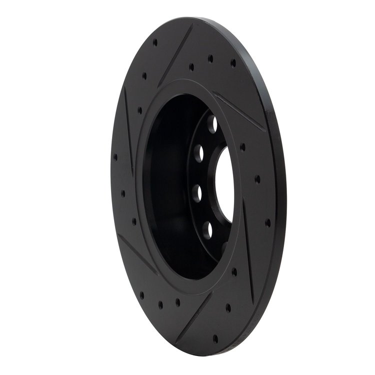 E-Line Drilled & Slotted Black Brake Rotor, Fits Select Audi/Porsche/Volkswagen, Position: Rear Right
