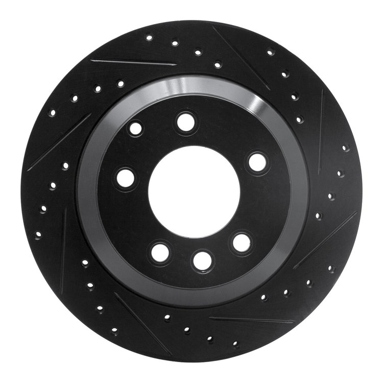 E-Line Drilled & Slotted Black Brake Rotor, 2003-2018 Audi/Porsche/Volkswagen, Position: Rear Right