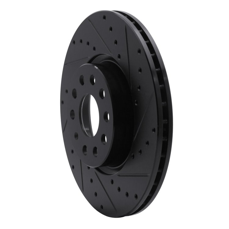 E-Line Drilled & Slotted Black Brake Rotor, Fits Select Audi/Porsche/Volkswagen, Position: Front Right