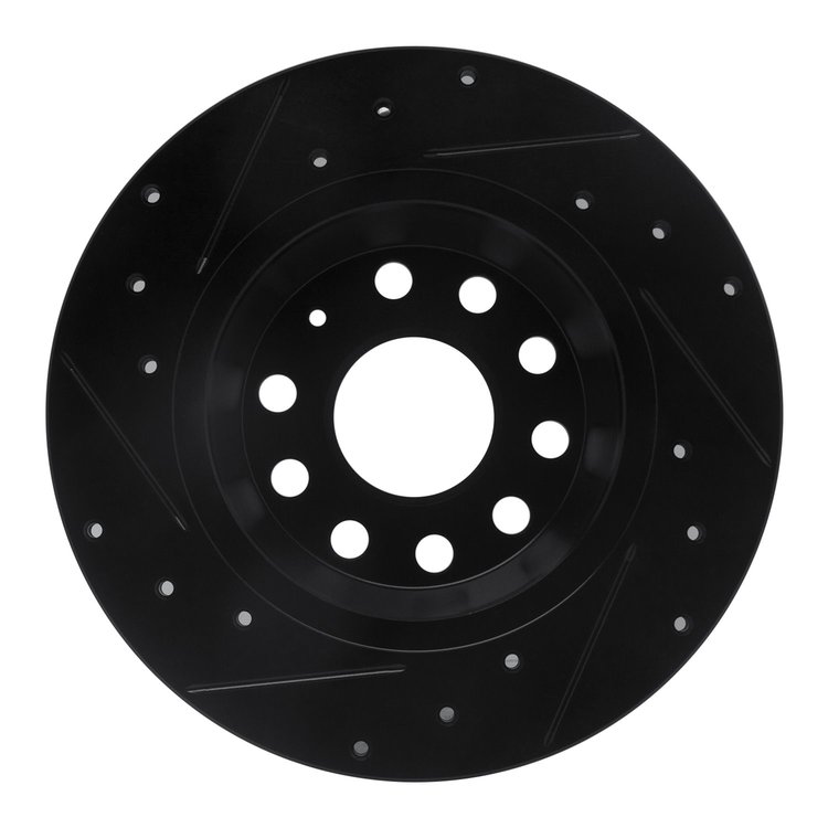 E-Line Drilled & Slotted Black Brake Rotor, 2005-2018 Audi/Porsche/Volkswagen, Position: Rear Right