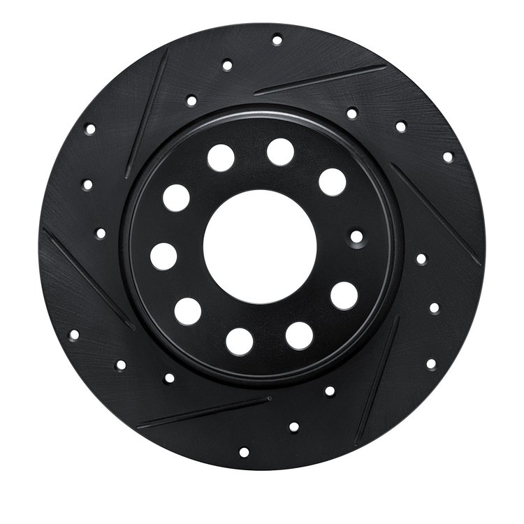 E-Line Drilled & Slotted Black Brake Rotor, Fits Select Audi/Porsche/Volkswagen, Position: Rear Left
