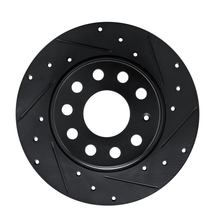 E-Line Drilled & Slotted Black Brake Rotor, Fits Select Audi/Porsche/Volkswagen, Position: Rear Right
