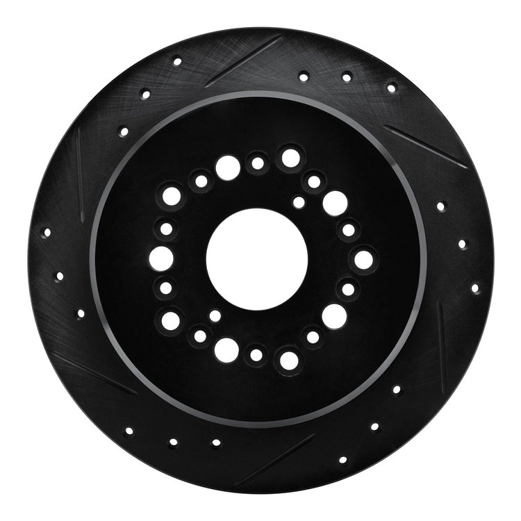 E-Line Drilled & Slotted Black Brake Rotor, 1990-1992 Lexus/Toyota/Scion, Position: Rear Left