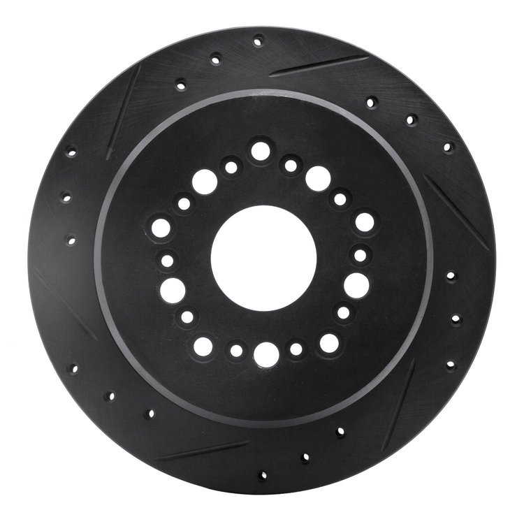 E-Line Drilled & Slotted Black Brake Rotor, 1992-1998 Lexus/Toyota/Scion, Position: Rear Left