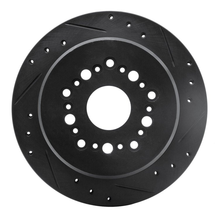 E-Line Drilled & Slotted Black Brake Rotor, 1992-1998 Lexus/Toyota/Scion, Position: Rear Right