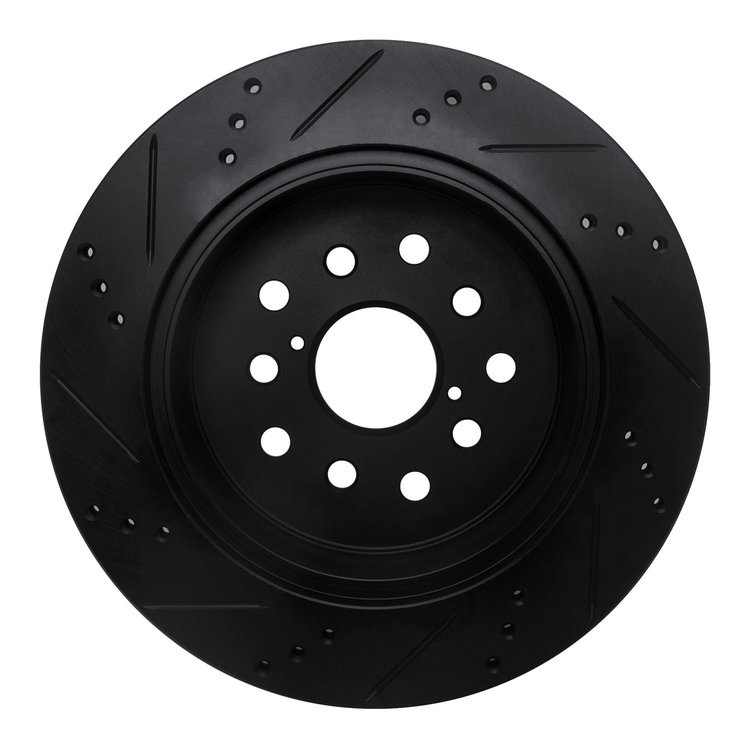 E-Line Drilled & Slotted Black Brake Rotor, 2001-2006 Lexus/Toyota/Scion, Position: Rear Right