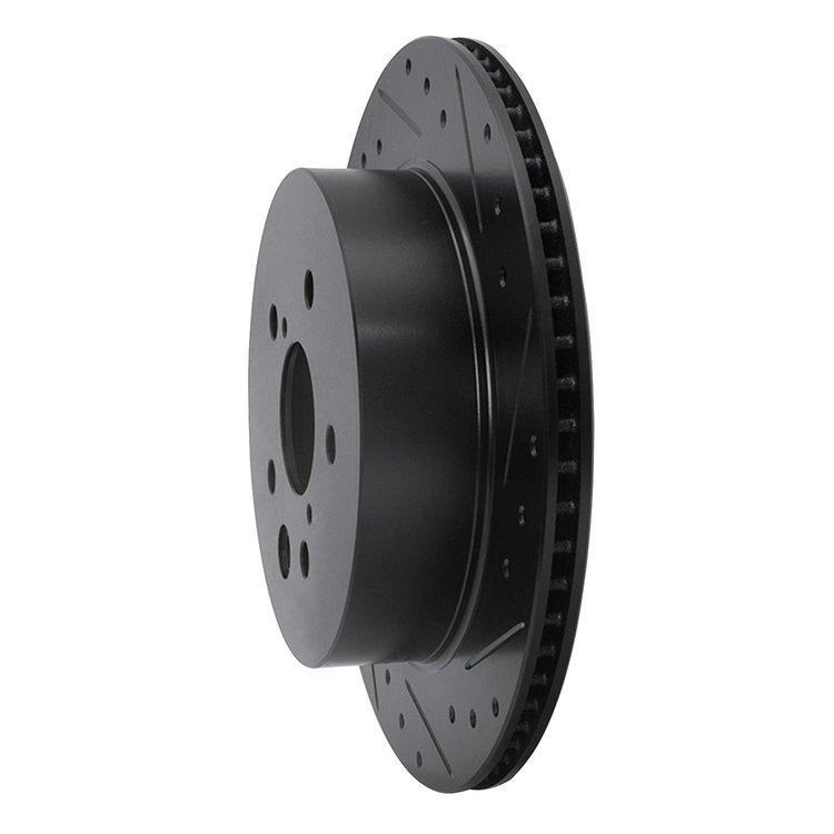 E-Line Drilled & Slotted Black Brake Rotor, 2006-2015 Lexus/Toyota/Scion, Position: Rear Right