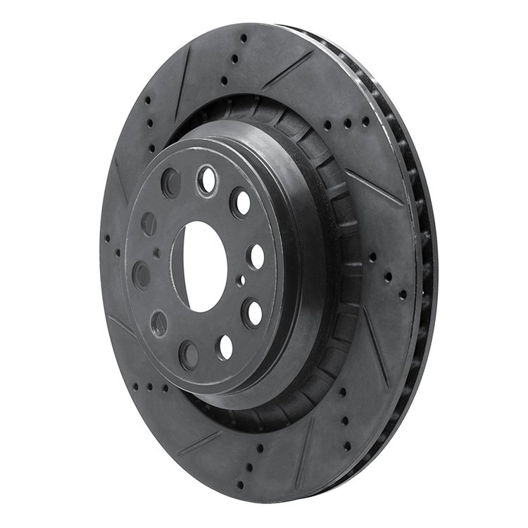E-Line Drilled & Slotted Black Brake Rotor, 2007-2017 Lexus/Toyota/Scion, Position: Rear Left