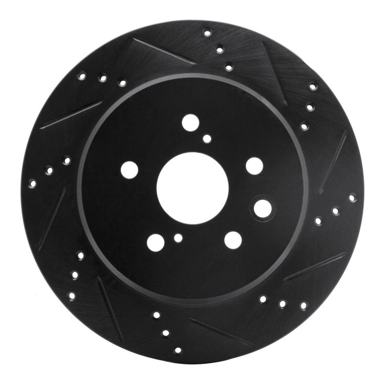 E-Line Drilled & Slotted Black Brake Rotor, 2013-2020 Lexus/Toyota/Scion, Position: Rear Right