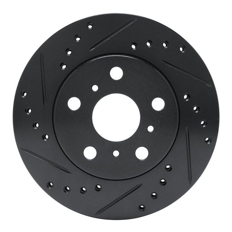 E-Line Drilled & Slotted Black Brake Rotor, 1983-1986 Lexus/Toyota/Scion, Position: Front Left