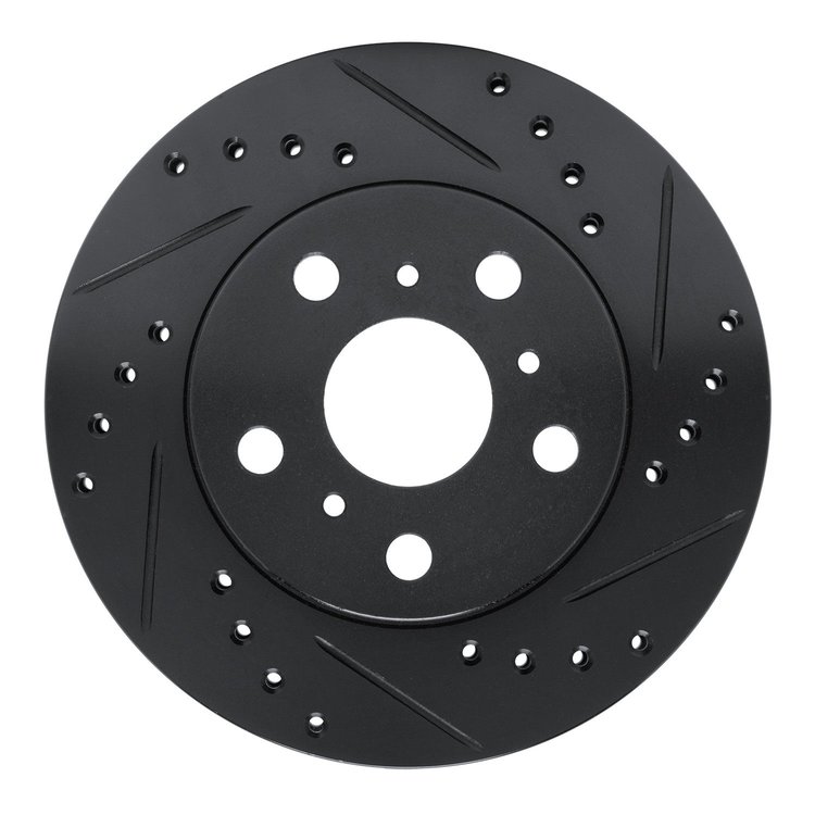 E-Line Drilled & Slotted Black Brake Rotor, 1983-1986 Lexus/Toyota/Scion, Position: Front Right
