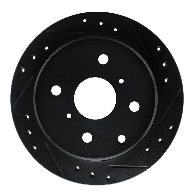 E-Line Drilled & Slotted Black Brake Rotor, 1983-1984 Lexus/Toyota/Scion, Position: Rear Right