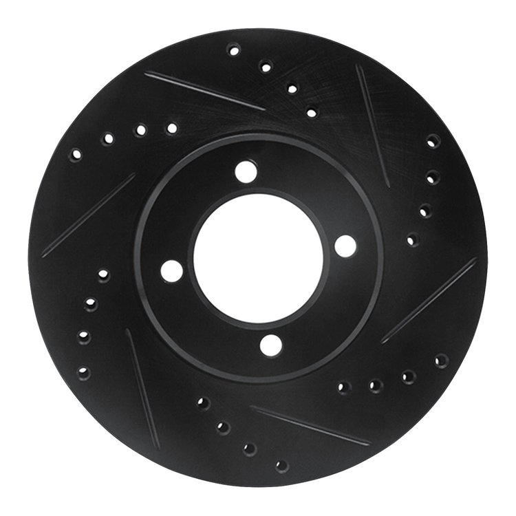 E-Line Drilled & Slotted Black Brake Rotor, 1984-1987 Lexus/Toyota/Scion, Position: Front Right